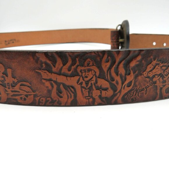 Firefighter Belt Size XL Kat Kuszak Vintage Embossed Leather Fire Truck Rescue - Picture 10 of 16